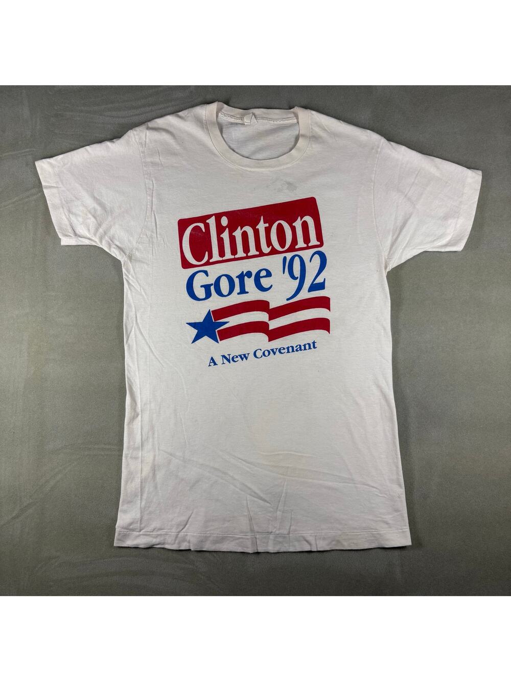 Vintage 1992 Clinton Gore Campaign T Shirt USA Single Stitch White Large 90s